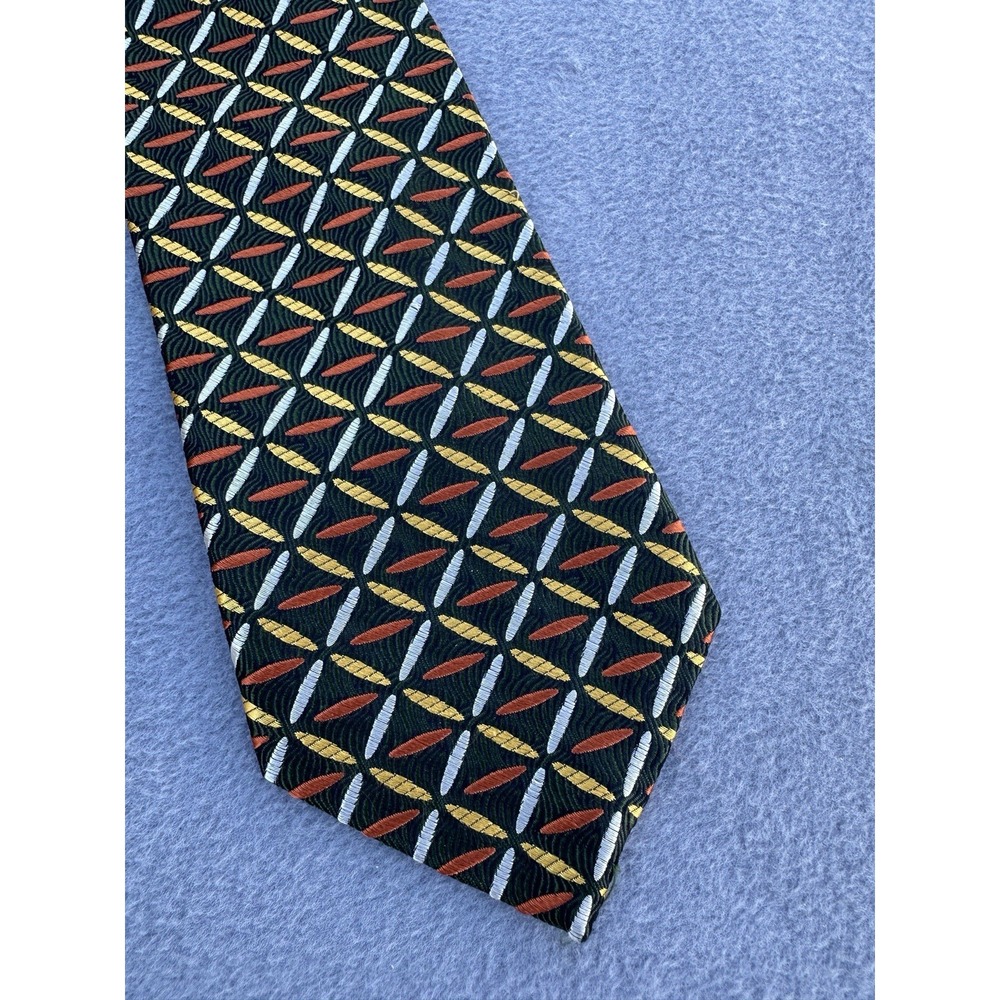 Vintage Hickey Freeman Hand Tailored Silk Tie USA Geometric Print 1980s-90s - Picture 2 of 5